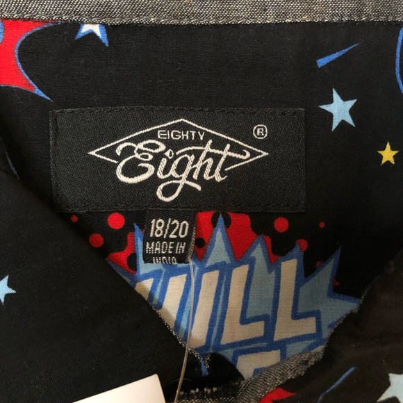 Eighty Eight Boys Graphic Button Down Shirt Collared SZ 18 Black with Graphics - Picture 3 of 12